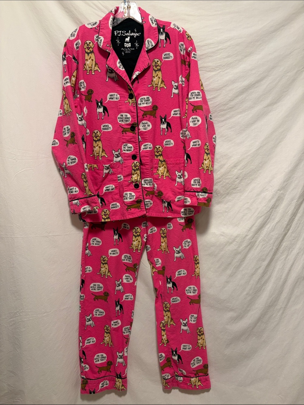 VGUC PJ Salvage Hot Pink Flannel Dog Print Women’s Pajama Set - Medium